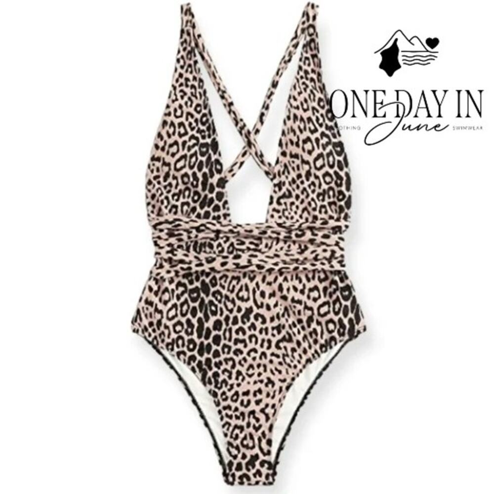 Lilosy Deep V Tie Wrap One Piece Swimsuit Size XL